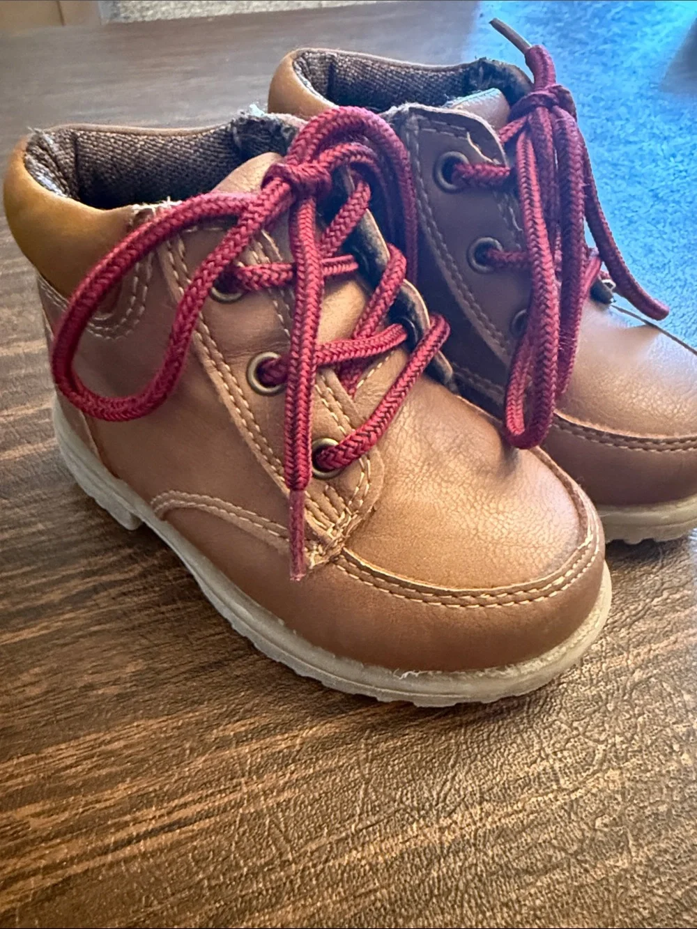The Children's Place Brown Ankle Boots with Burgundy Laces
